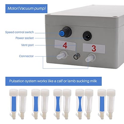 5L Goat Milking Machine Adjustable Pulsation Electric Milker | Automatic Pulsating Vacuum Pump Livestock Milking Supplies with Stainless Bucket, High Efficiency, Adjustable,Easy to Use