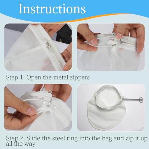 Fine Mesh Strainer, 3Pcs Cloth Strainer Bags with Steel Handle - color: White-3pcs