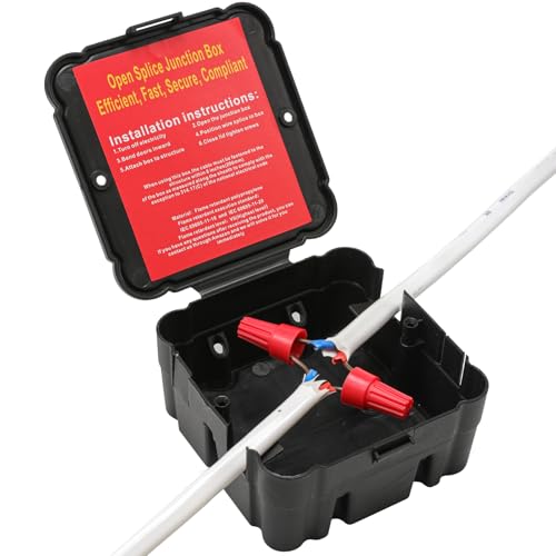 Black Open Splice Junction Box (1 Pack)，Open Splices Repair Open Splices, 5 Second Installation Splice Box, Wire Electrical Junction Box with Cover V0 Flame Retardant Rating(Highest Level) (1)