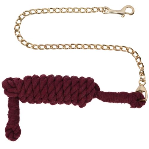Schneiders 8' Cotton Horse Lead Rope with Chain | Heavy-Duty Braided Cotton | 30in Brass-Plated Chain | Soft, Burn-Resistant Grip for Barn & Show | Color Maroon - color: Maroon