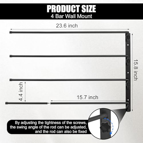 Saddle Pad Rack 4 Bar Wall Mount, Horse Blanket Holder 180 Degree Swing Rack Arms Saddle Rack Wall Mount for English Saddle Pad Storage Various Accessories (15.8 x 23.6 Inch)
