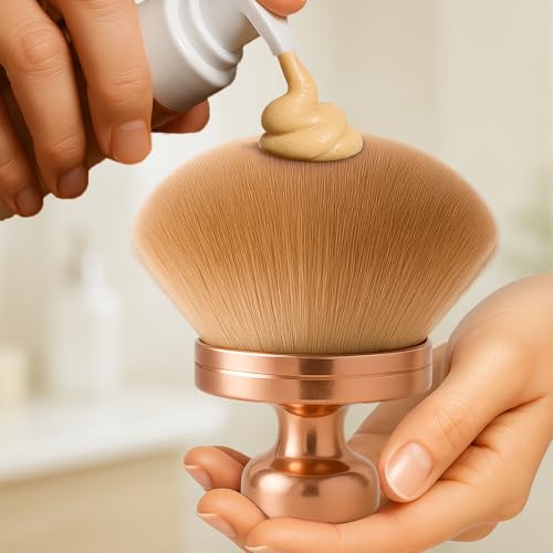 Kabuki Self Tanner Brush – Round Dome Blending Brush for Face & Body, Palm-Grip Applicator for Smooth, Streak-Free Tan | Soft Synthetic Bristles, Washable & Reusable (Gold) - color: Gold