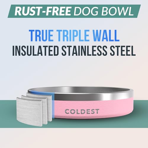 Coldest Dog Bowl - Anti Rust Metal, Non Slip, 3 Layers Insulated Stainless Steel Dog Bowls - Spill Proof & Heavy Duty - Water Bowl for Dogs, Cats & Pets, Dish Washer Safe (21 oz,Cotton Candy Pink) - color: Cotton Candy Pink, size: 21 oz