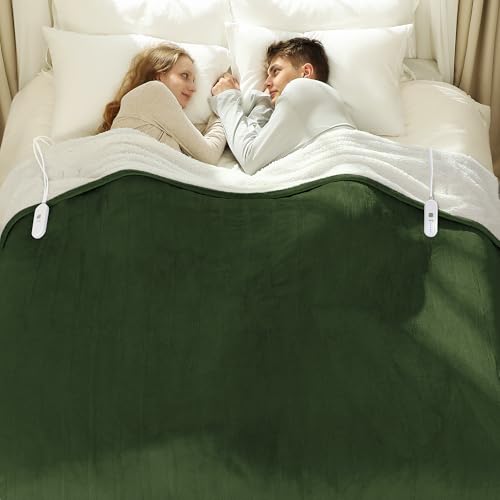 Heated Blanket Queen Green with Dual Control, Overheat Protection - color: 05 - Green, size: Queen - 84" x 90"