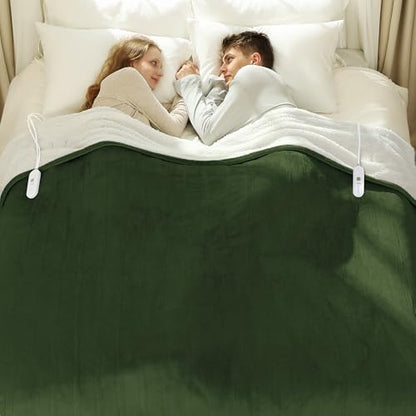 Heated Blanket Queen Green with Dual Control, Overheat Protection - color: 05 - Green, size: Queen - 84" x 90"