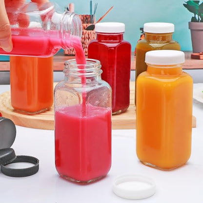 Juice Bottles With Caps 8 oz,12 Pack Glass Juicing Bottles Reusable - size: 8 Ounces