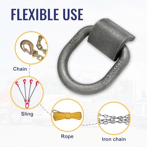 Grandroad auto 8 Pack Weld-On Forged D Ring, Heavy Duty 1/2" D-Ring Trailer Tie Down Anchor with MBS:12,000 lbs for Trailer, Truck Cargo, RV, ATV Tiedowns, Farm Applications and More. - size: 1/2”-8pack