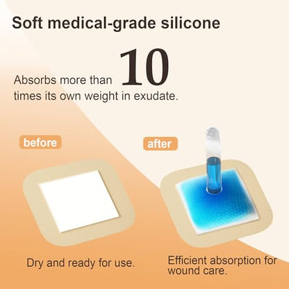 Ourmed Silicone Foam Dressings(2"x 5" - 10 Packs) with Tender Adhesive Border, Sterile Advanced Absorbent Bandage, Wound Care for Bed Sores, Pressure Ulcers, Foot Diabetic Ulcer - size: 2"x 5" (10 Packs)