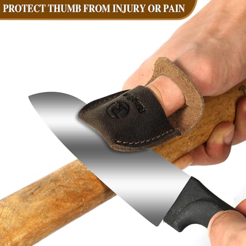 RingSun Thumb Guard Wood Carving Tools, Leather Finger Protector, Handmade Carpenter Working Carving Kit Accessories - color: Black Brown