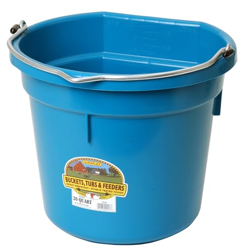 Little Giant® Flat Back Plastic Animal Feed Bucket | Animal Feed Bucket with Metal Handle | Horse Stall Feeding and Watering Supplies (Teal, 20 Quart) - color: Teal, size: 20 Quart