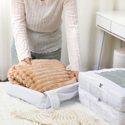 Honeydak 3 Set Sweater Storage Bags Cotton Breathable Washable Organizer | Cotton Garment Bag Protection, Clear Window Visibility, Zippered Closure, Foldable for Scarve, 14.6 x 12.6 x 3.2"