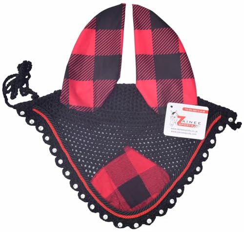 Buffalo Plaid All Purpose English Saddle Pad with Matching Fly Bonnet – Handmade Jumping Saddle Pad Set - size: Horse/Full