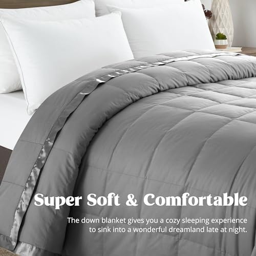 puredown® Blankets Queen Size - Soft Lightweight Down Blanket for Bed, Cozy Warm Luxury Bed Blanket with Satin Trim, Dark Gray (90"X90") - color: 03 Dark Gray, size: Full/Queen