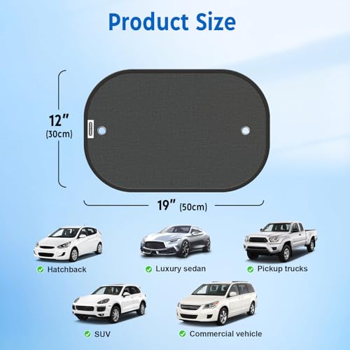 Car Shades for Side Windows 19"x12"(4 Pack),Sun Shade for Car Window with 8 Suction Cups,Window Shades Can Blocks 99.98% UVR,Window Shade for Baby,Glare Shield Protection