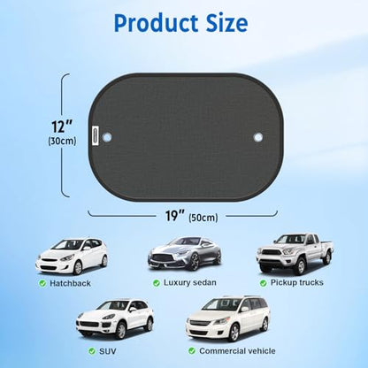 Car Shades for Side Windows 19"x12"(4 Pack),Sun Shade for Car Window with 8 Suction Cups,Window Shades Can Blocks 99.98% UVR,Window Shade for Baby,Glare Shield Protection