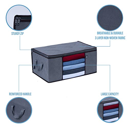 VENO 3 Pack Large Clothes Storage Bag with Reinforced Handle 13 Gallon | Thick Container Bins Organizer for Blankets, Comforters, Bedding, Foldable w/ Sturdy Zipper, Clear Window, Grey(13.3 Gallon) - size: Large, 13.3 Gallon, Set of 3