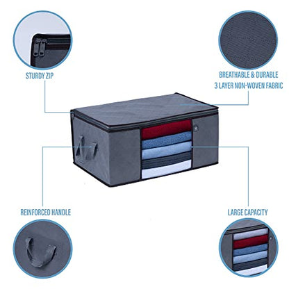 VENO 3 Pack Large Clothes Storage Bag with Reinforced Handle 13 Gallon | Thick Container Bins Organizer for Blankets, Comforters, Bedding, Foldable w/ Sturdy Zipper, Clear Window, Grey(13.3 Gallon) - size: Large, 13.3 Gallon, Set of 3