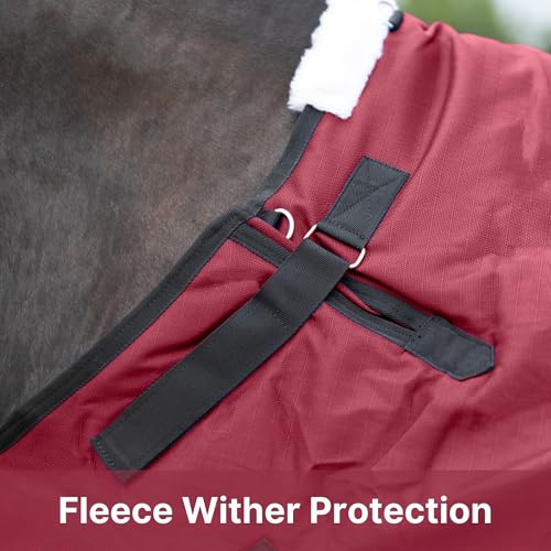 RESISTANCE Premium 1680D Waterproof Horse Turnout Blanket with 300g Polyfill & Adjustable Buckle Closure - color: Brick Red, size: 68"