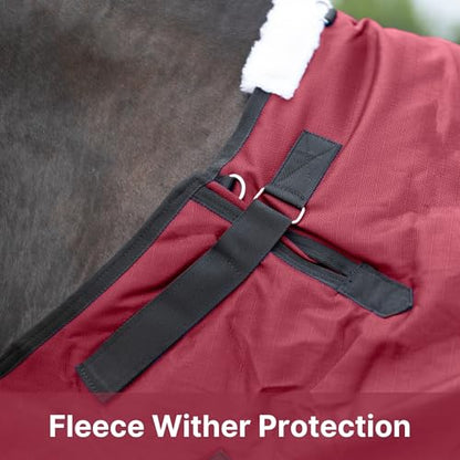 RESISTANCE Premium 1680D Waterproof Horse Turnout Blanket with 300g Polyfill & Adjustable Buckle Closure - color: Brick Red, size: 68"