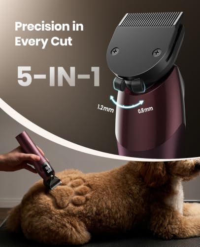 oneisall Professional Dog Clippers for Grooming Thick Hair, 9000RPM 5 Speed - color: Red