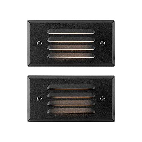 GKOLED 12V 3W Surface Mount Low Voltage LED Step Light with Horizontal Louvered Faceplate for Steps Decks Pathway Yard Stairs Fences, IP65 Rated for Outdoor Waterproof, for Wet Locations, 2 Packs - color: Black-Normal Size, size: 2 Pack-2700k