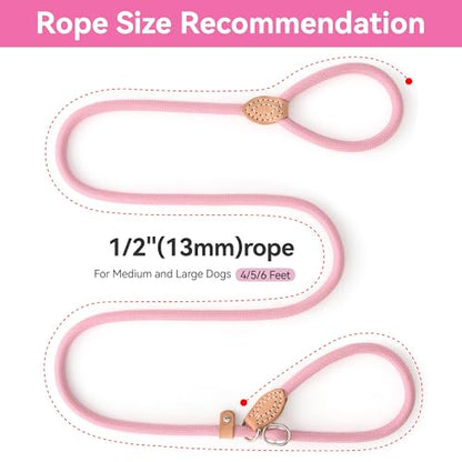 Mile High Life Heavy Duty Slip Lead No Pull Leash 6/5/4FT for Large Dogs - color: Pink, size: 4 Feet