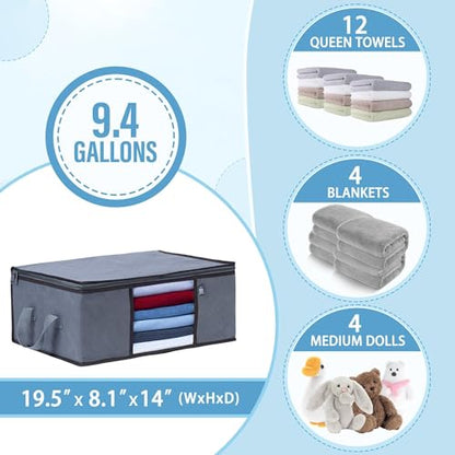 VENO 3 Pack Medium Clothes Storage Bag with Reinforced Handle 9.5 Gallon | Thick Container Bins Organizer for Blankets, Comforters, Bedding, Foldable w/ Sturdy Zipper, Clear Window, Grey(9.5 Gallon) - size: Medium, 9.5 Gallon, Set of 3