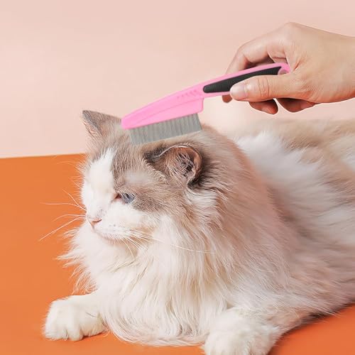 Flea and Lice Comb for Dogs and Cats - Promotes Hair Growth, Removes Loose Hair, Knots, and Flakes - Rubber Handle Brush for Pet Grooming (Pink) - color: Pink