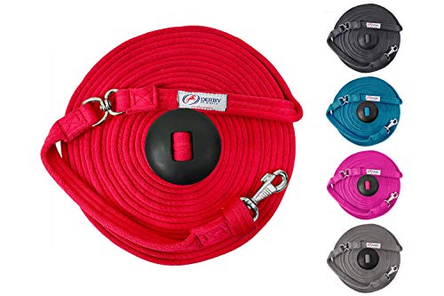 Premium Horse Training Super Soft Grip Swivel Lunge Line with Rubber Stopper with 6 Month Warranty and Replaceable Snap - color: Red, size: 34'