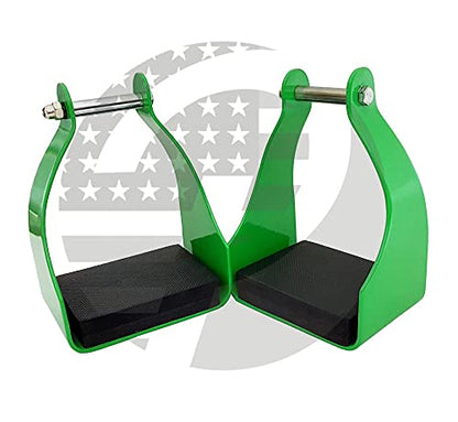 Aluminum Trail Stirrups Western Horse Endurance Stirrups Green 2.25 Inch Neck