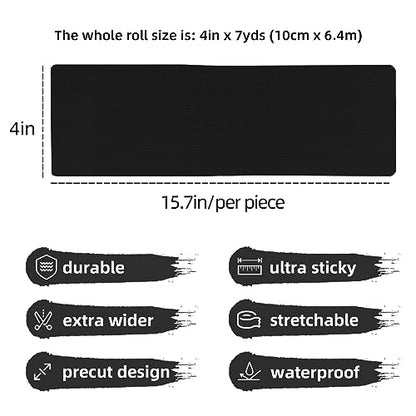 OK TAPE Turf Tape Football Precut 4in x 21ft (4in x 15.75in/16pcs) | Black Kinesiology Tape Waterproof, Durable and Super Sticky, Extra Wide Turf Tape for Turf Burn - color: Black
