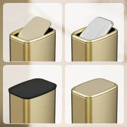 8L/2.1 Gallon Small Bathroom Trash Can with Lid, Swing-Top Rectangular Waste Bin, Stainless Steel Garbage Can for Home, Office, Toilet, Bedroom, Living-Room (Gold) - color: Gold