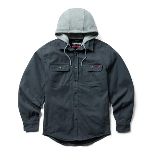 WOLVERINE Men's Overman Fleece Lined Cotton Duck Canvas Hooded Shirt Jacket - color: Granite, size: Large