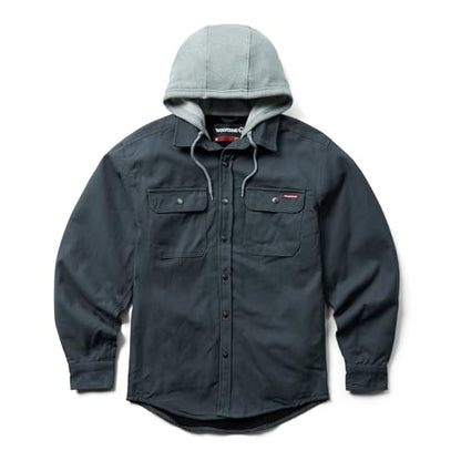 WOLVERINE Men's Overman Fleece Lined Cotton Duck Canvas Hooded Shirt Jacket - color: Granite, size: Medium