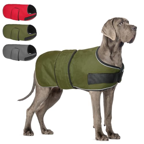 BEAUTYZOO Dog Winter Coat for X-Large Dogs, Waterproof Canvas Jackets - color: Green, size: XL(Chest Girth 34"-45", Back 24", Neck 24"-29")
