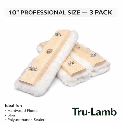 Tru-Lamb 10" Lambskin Floor Applicators (3-Pack) – 100% Natural Lambswool Applicator for Polyurethane, Stain, Wax & Floor Finish – Professional Lint-Free Applicator for Hardwood Floors