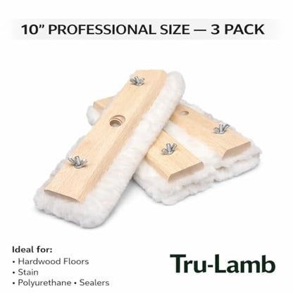 Tru-Lamb 10" Lambskin Floor Applicators (3-Pack) – 100% Natural Lambswool Applicator for Polyurethane, Stain, Wax & Floor Finish – Professional Lint-Free Applicator for Hardwood Floors
