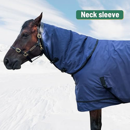 Horse Turnout Blanket | Medium Weight Horse Blanket with 1200D 250g Cotton Filling | Detachable Neck Cover & Belly Wrap (72in/135cm) - color: Blue&Black