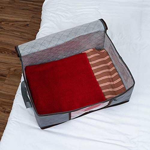 VENO 3 Pack Large Clothes Storage Bag with Reinforced Handle 13 Gallon | Thick Container Bins Organizer for Blankets, Comforters, Bedding, Foldable w/ Sturdy Zipper, Clear Window, Grey(13.3 Gallon) - size: Large, 13.3 Gallon, Set of 3