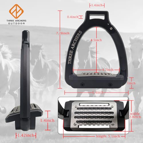 THREE ARCHERS Safety Stirrups Side Opening Design for English Saddle - color: black