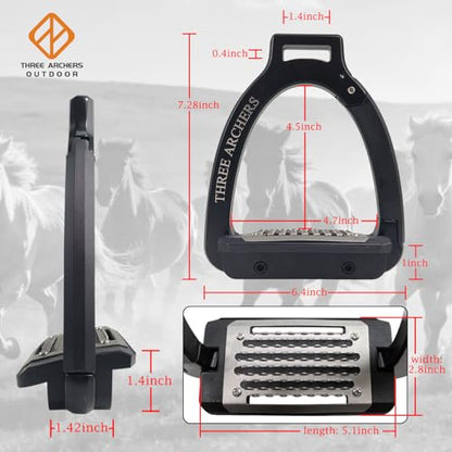 THREE ARCHERS Safety Stirrups Side Opening Design for English Saddle - color: black