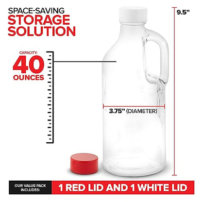 Stock Your Home Glass Milk Bottle with Lid and Handle 40oz (1 Pack), 2 Reusable Caps, Milk Container for Refrigerator, Glass Juice Bottles, Water, Almond Milk Storage Bottle, Glass Milk Jug - size: 1 Count