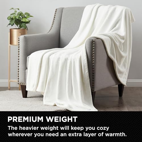 Brookstone Nap Plush Throw Blanket for Couch | Warm & Super Soft Blanket with Unmatched Heavy, Dense, and Ultra-Comfy Throw | Luxurious Drape, Cozying Up on a Sofa, Chair | White - color: White