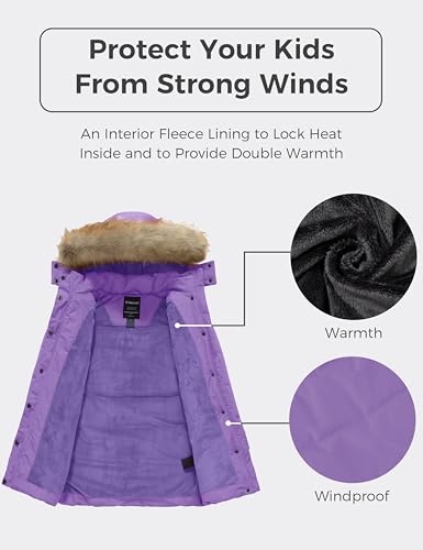 wantdo Girls' Waterproof Winter Coat Long Puffer Jacket Warm Parka Hooded - color: Purple, size: 10-12