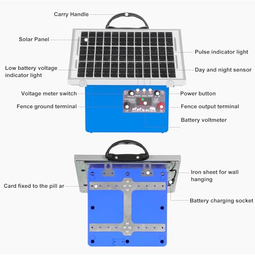20 Miles Solar Electric Fence Charger,0.5 Joule Electric Fence Kit with 7.5W Solar Panel/7Ah Battery, IP65 Waterproof,Up to 9.5KV Output Portable Solar Fencer for Livestock Poultry