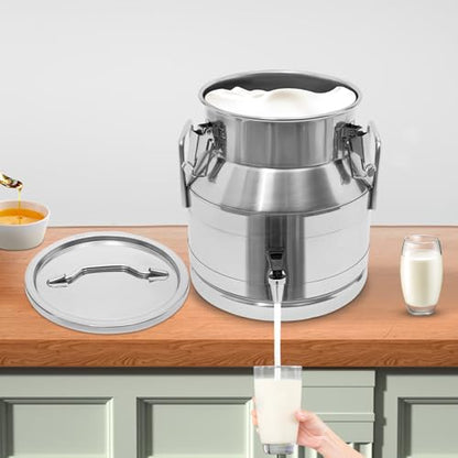 Milk Bucket 20L/5gal Stainless Steel Milk Transport Barrel with Lid and Faucet, 12×13in Heavy Duty Milk Jugs with 3 Sealing Clips and 2 Sturdy Handles for Oil, Milk, Coffee, Wine, Tea, Honey - size: 20L with faucet
