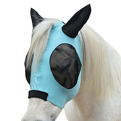 Stretchy Horse Fly Mask with Ears, Large Eye Space Paleblue Full - color: Pale Blue, size: Full