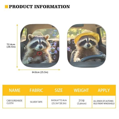 Cute Raccoon 2 PCS Car Window Shades Foldable Automotive Front Window Sunshade Protector Heat and UV Rays That Keeps Vehicle Cool Universal Vehicle Accessories - color: Cute Raccoon