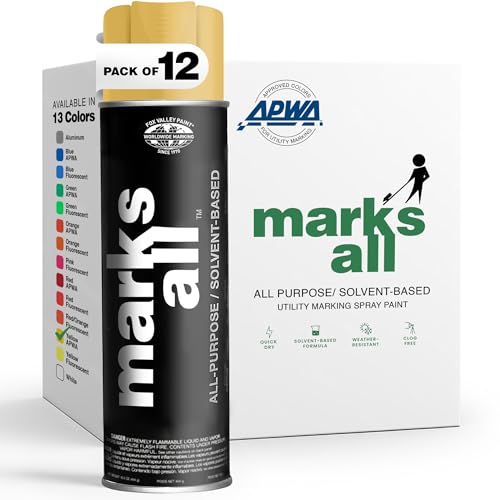 Fox Valley 17oz Marks All Solvent-Based Marking Paint 12-Pack, Yellow - color: Yellow APWA