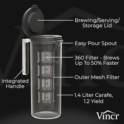 VINCI Cold Brew 360 Dual-Filter Iced Coffee Maker, 47 oz Pitcher - size: 1.4 Liters - Plastic Pitcher